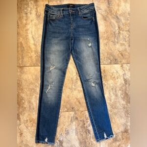 Vervet Ankle Skinny Fit Distressed Blue Wash Jeans With Striped Side Womens 24